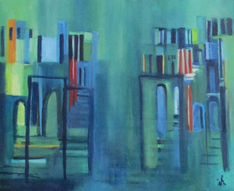 Original Abstract Expressionism Architecture Painting by Ingrid Knaus