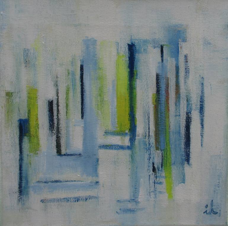 Original Architecture Painting by Ingrid Knaus | Abstract Expressionism Art on Canvas | Facade with stair and streetlamps