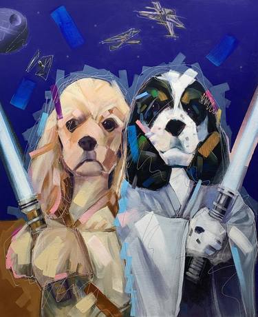 Original Abstract Expressionism Dogs Paintings by Russell Miyaki