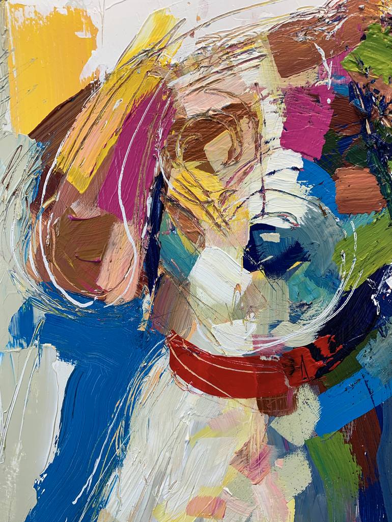 Original Abstract Expressionism Dogs Painting by Russell Miyaki