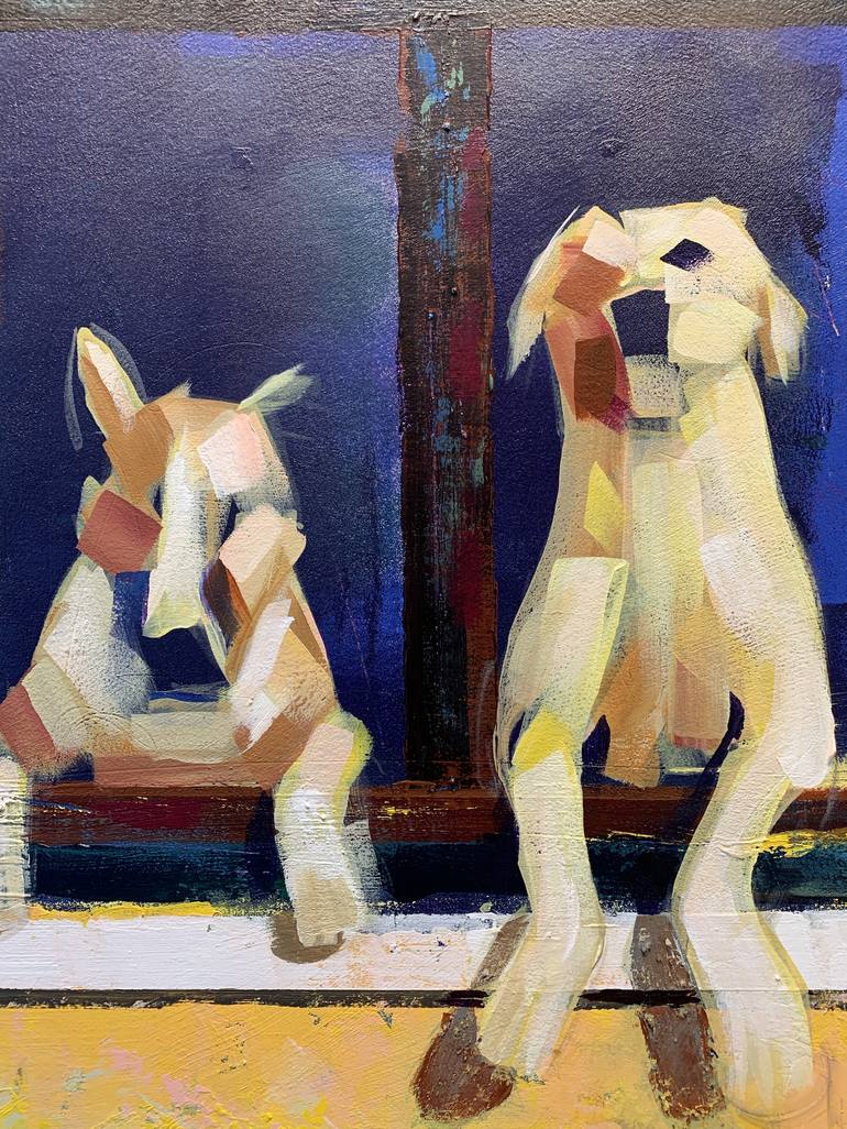 Original Dogs Painting by Russell Miyaki