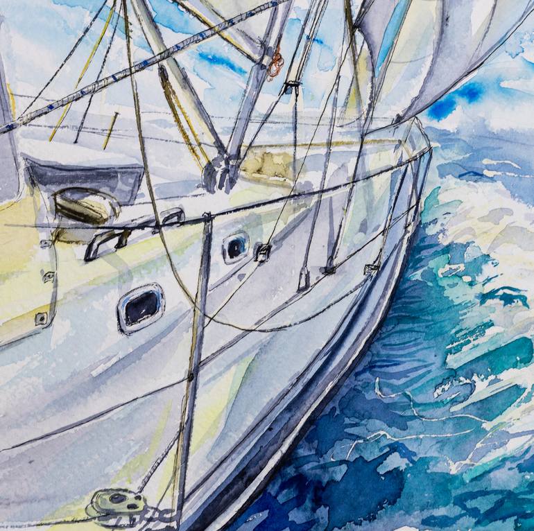 Original Realism Yacht Painting by Darya Dushina