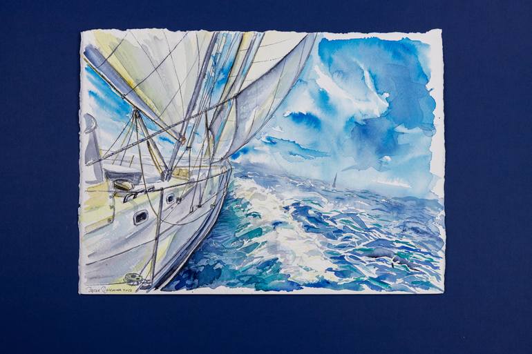 Original Realism Yacht Painting by Darya Dushina