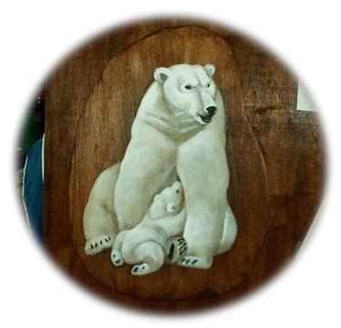 Polar bear with a cub thumb