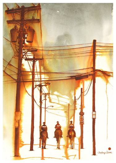 Print of Abstract Cities Paintings by Sudeep Kumar