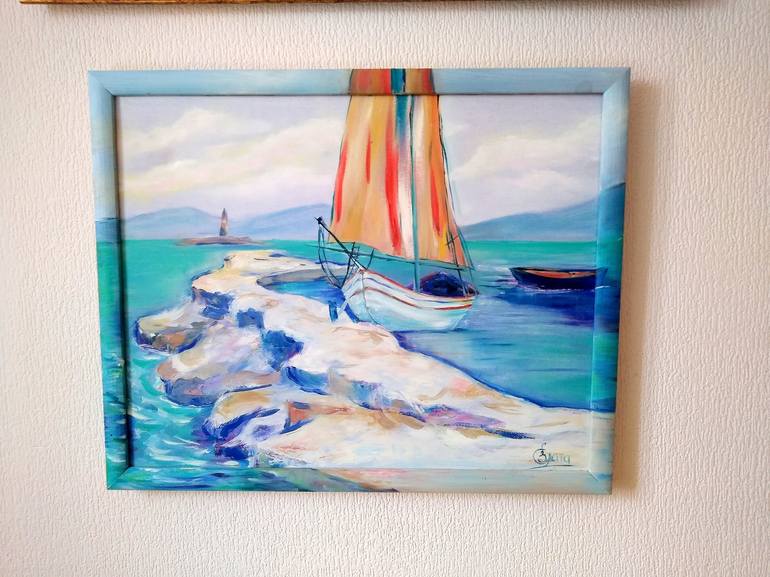 Original Fine Art Boat Painting by Elena Zlatomrezova