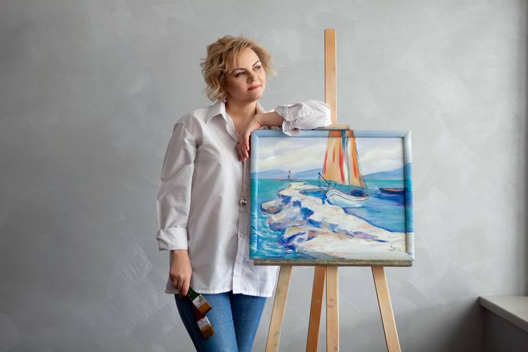 Original Boat Painting by Elena Zlatomrezova