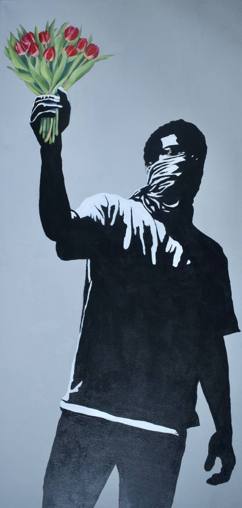 Original People Painting by Colin Marson | Black & White Art on Canvas | Do You Want Me to Throw This?