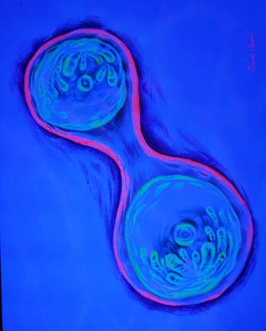 Dividing cells fluorescent biological drawing thumb