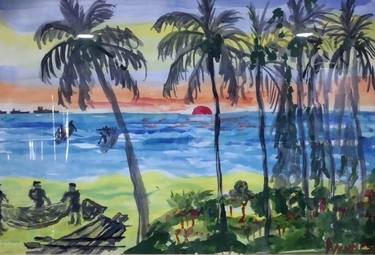 Print of Art Deco Seascape Mixed Media by Ayyappadas Kcme