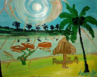Original Art Deco Beach Painting by Ayyappadas Kcme