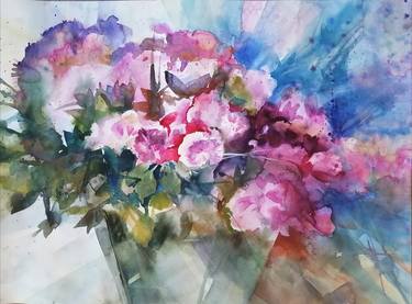 Original Abstract Expressionism Floral Paintings by HELGA Hesse