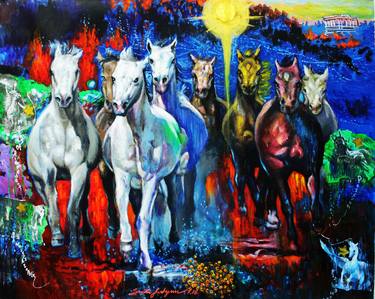 Original Abstract Expressionism Horse Paintings by Lawrence Lynn