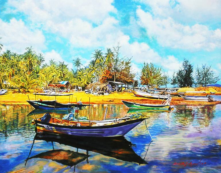 fishing village painting