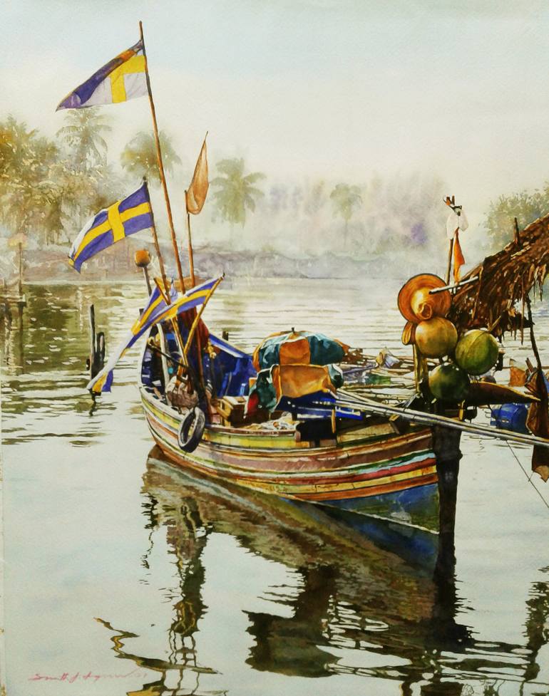 fishing village painting