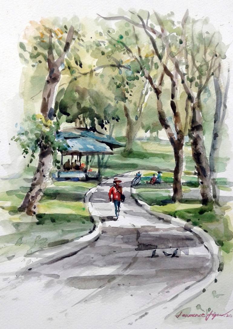 Lumpini Park painting, Bangkok painting, Thailand painting, Original sale watercolor, Travel painting, Small painting