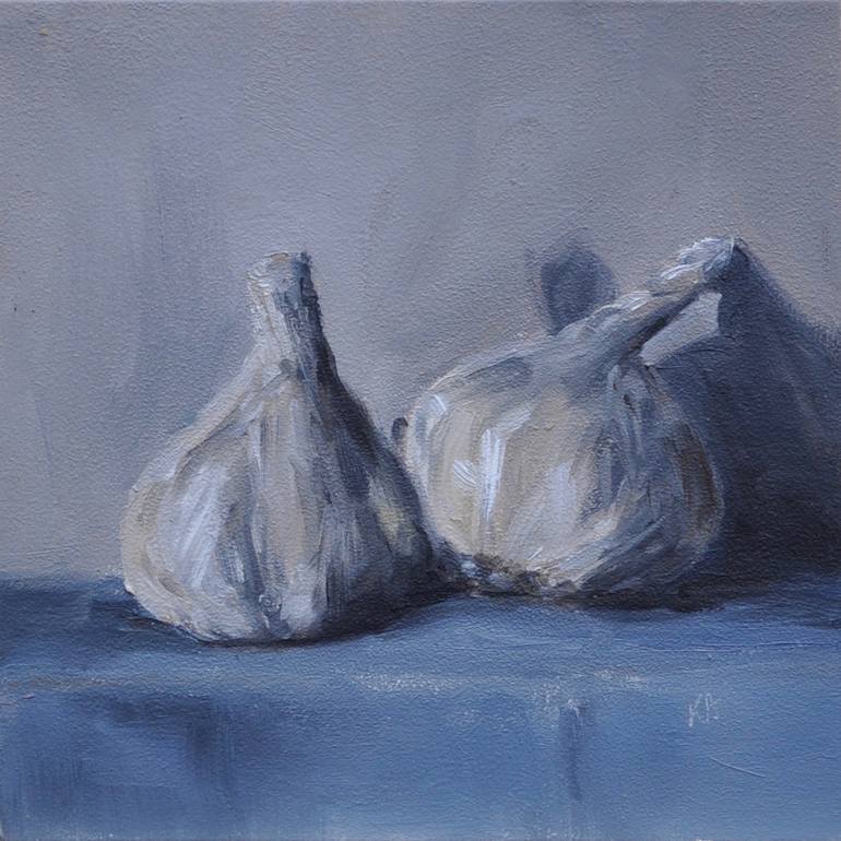 Garlic On Blue Cloth