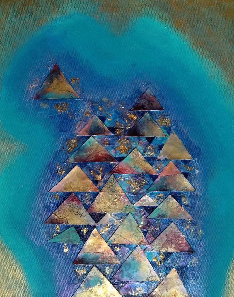March of Triangles against Turquoise Background - Print