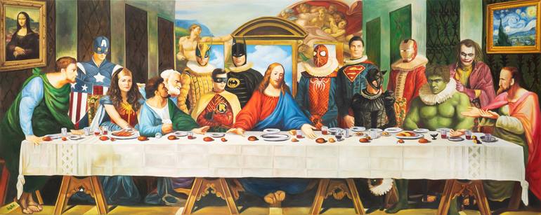 Superheroes Last Supper 2021 Painting by Sanuj Birla | Saatchi Art