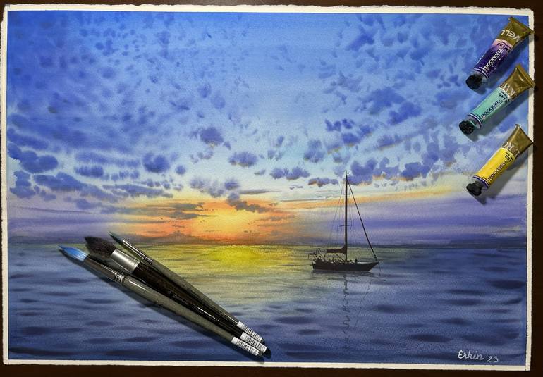 Original Impressionism Seascape Painting by Erkin Yılmaz