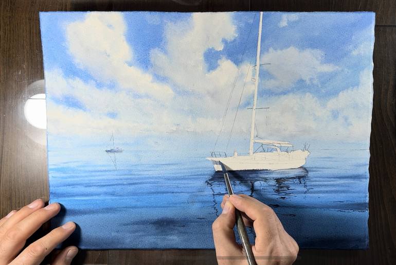 Original Sailboat Painting by Erkin Yılmaz