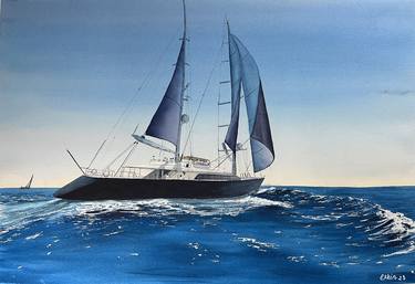 Original Photorealism Sailboat Paintings by Erkin Yılmaz