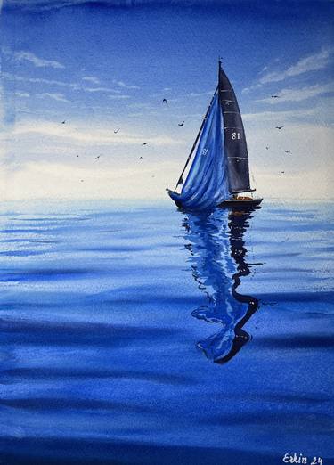 Tranquil Sea Sailboat Scene. thumb