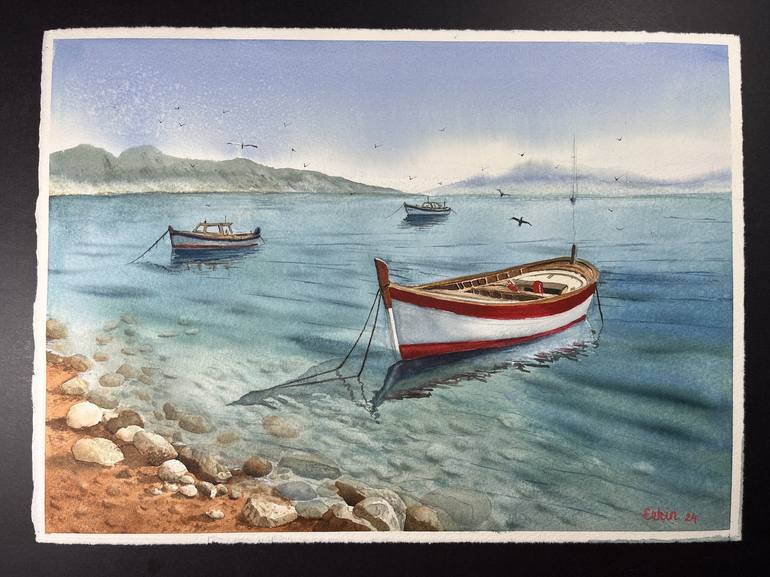 Original Photorealism Boat Painting by Erkin Yılmaz