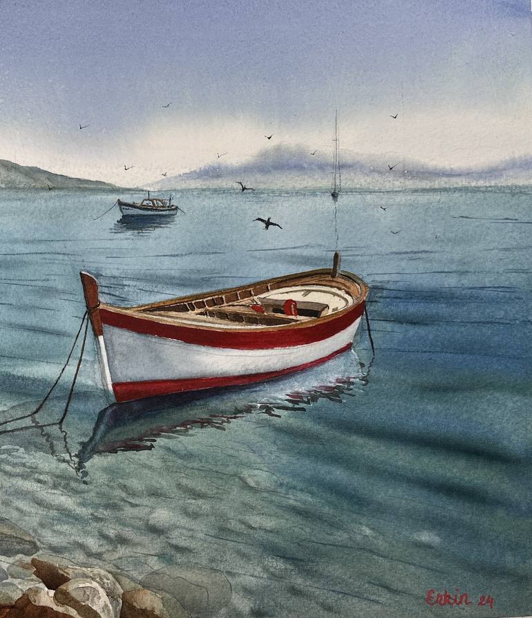 Original Photorealism Boat Painting by Erkin Yılmaz