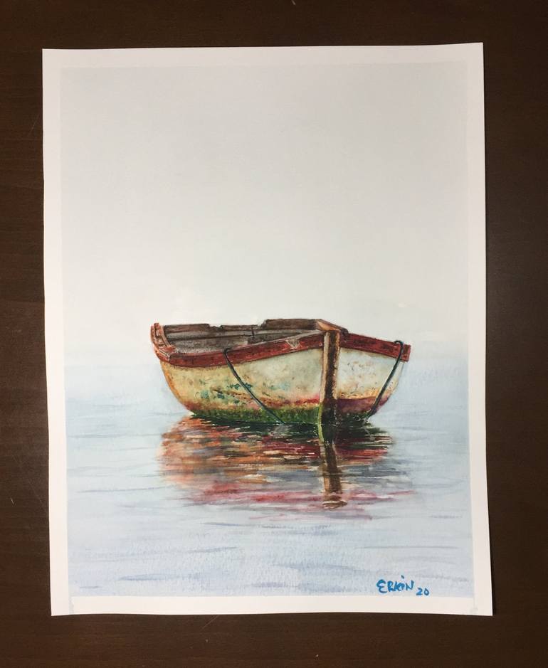 Original Impressionism Boat Painting by Erkin Yılmaz