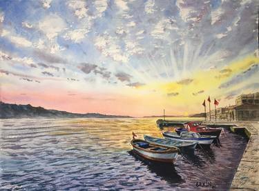 Print of Impressionism Seascape Paintings by Erkin Yılmaz
