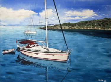 Original Impressionism Sailboat Paintings by Erkin Yılmaz