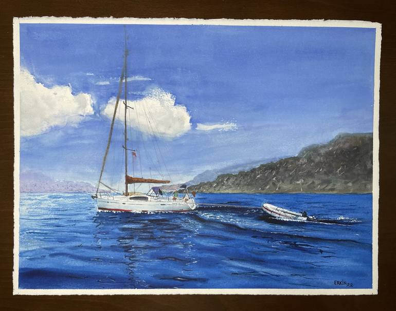 Original Realism Sailboat Painting by Erkin Yılmaz