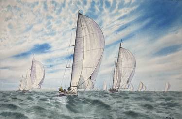 Print of Impressionism Sailboat Paintings by Erkin Yılmaz