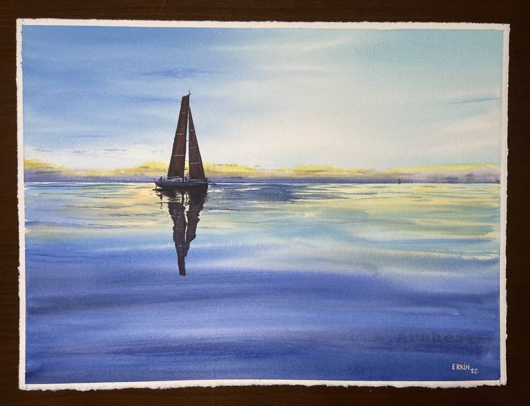 Original Sailboat Painting by Erkin Yılmaz