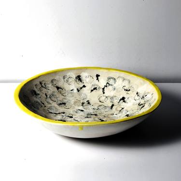 Hand Painted Shallow Bowl with Yellow Rim thumb