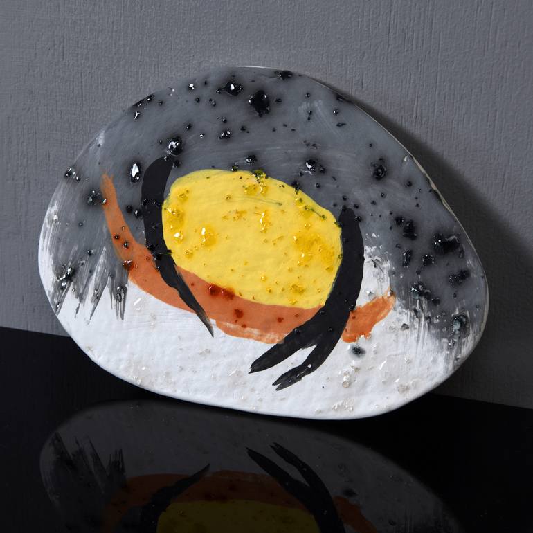 Ceramic Abstract with Crystals Yellow/Orange/Black - Print