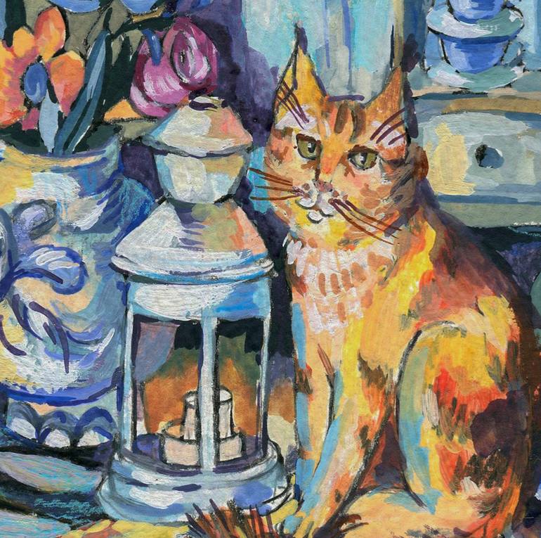 Original Fine Art Cats Painting by Varvara Kurakina