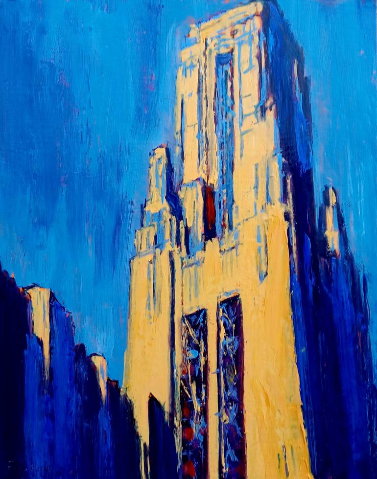 Original Art Deco Architecture Painting by Frederick Hurd