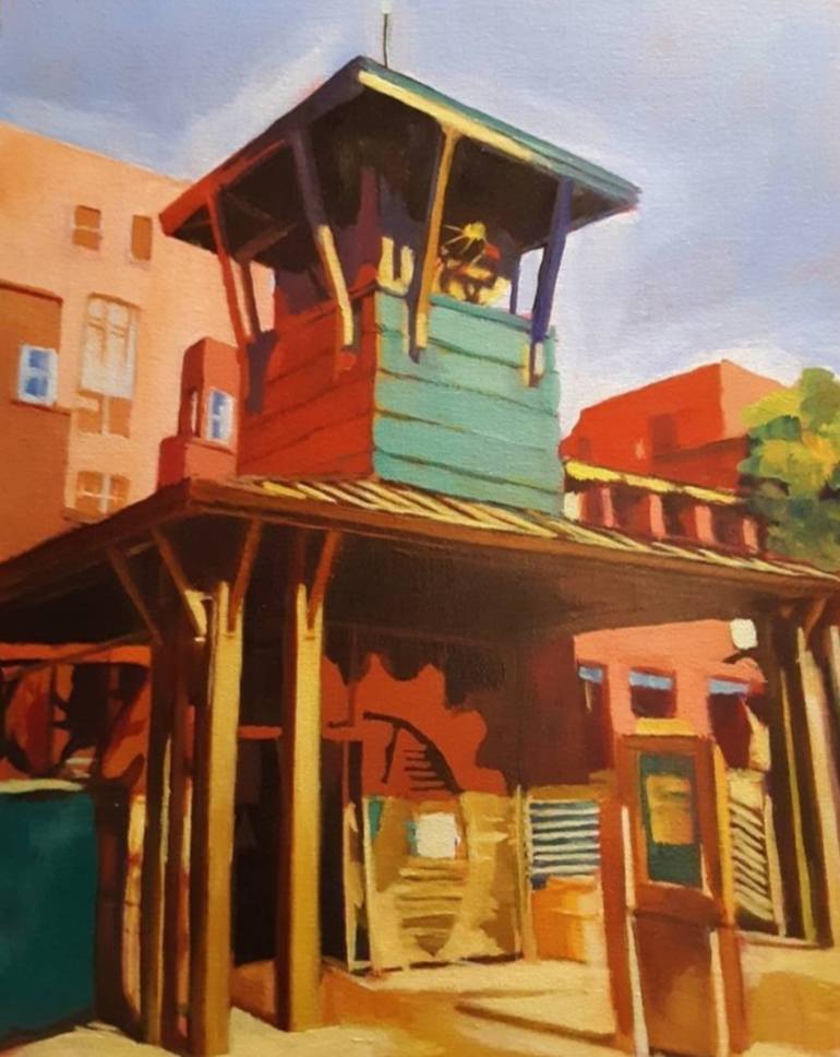 Original Art Deco Architecture Painting by Frederick Hurd
