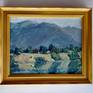Framed painting.  Frame dimensions:  9.875" H x 11.875" W x 1" D
