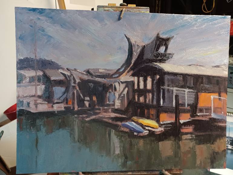 Original Documentary Boat Painting by Frederick Hurd