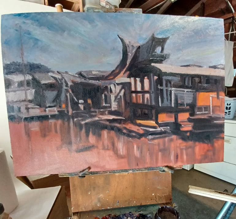Original Documentary Boat Painting by Frederick Hurd
