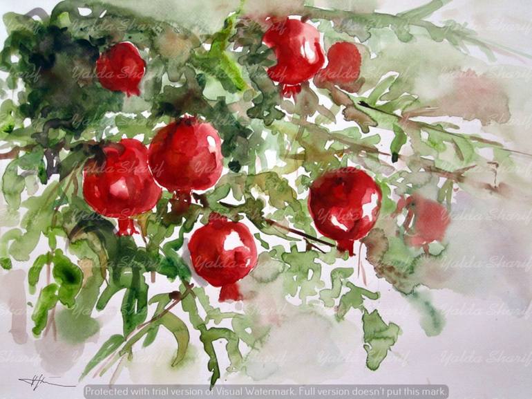 pomegranate watercolor painting