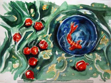 The Pomegranates and the Golden fish in Watercolor - Limited Edition of 10 thumb