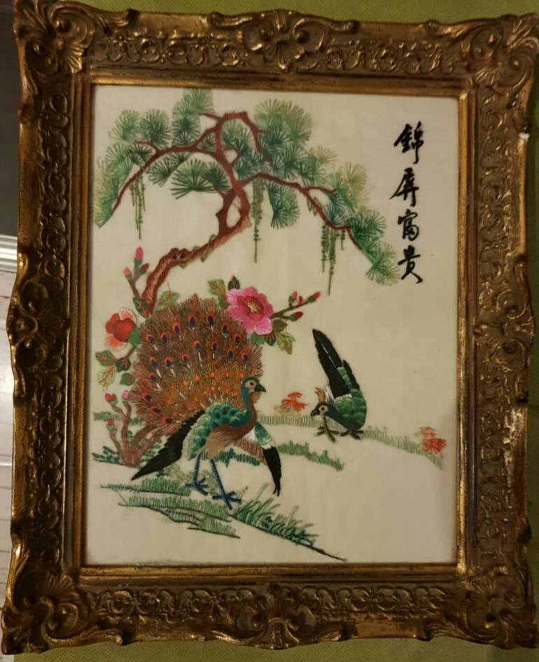 Vintage Asian Silk Embroidery String Art Landscape Signed Amazing  Workmanship