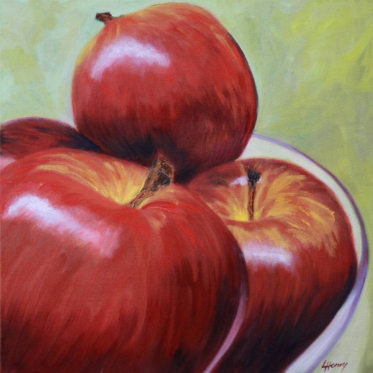 Bowl of Apples - realistic red apples original oil painting Painting by ...