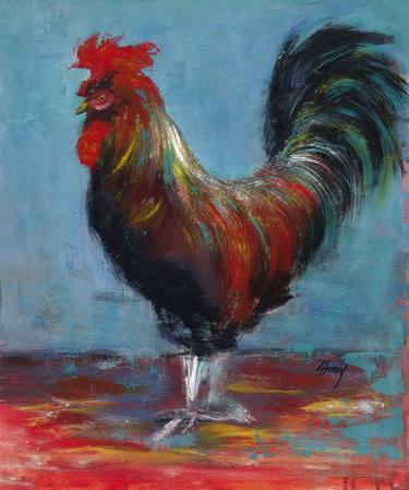 Roo - rooster gamecock colorful acrylic painting thumb