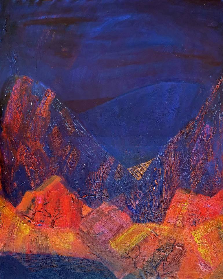 Original Landscape Painting by Gergana Balabanova | Abstract Art on Canvas | 'In the night, unrelenting, I destroy'