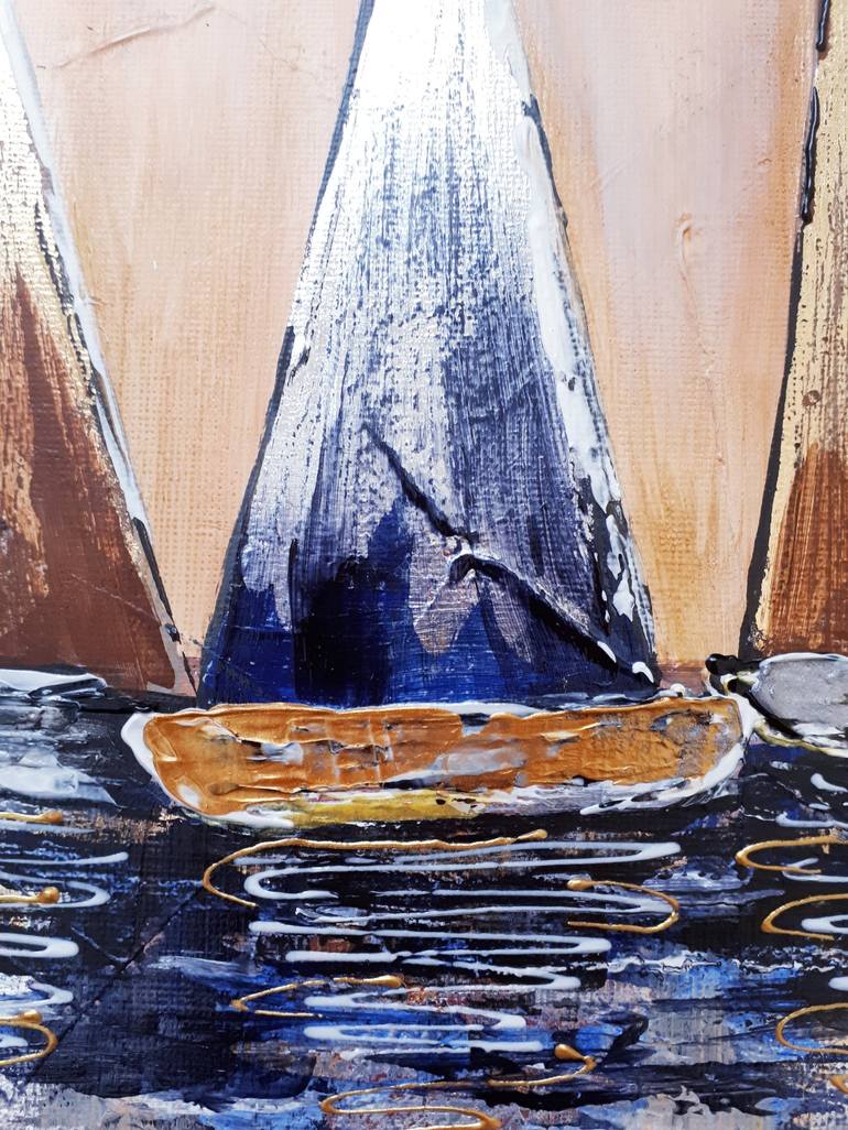 Original Art Deco Sailboat Painting by Tatyana Orlovetskaya